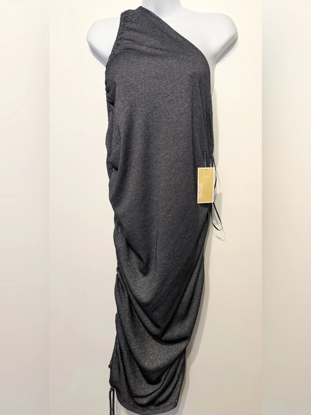 Michael Kors Charcoal Ruched MaxinDress with Subtle Shimmer